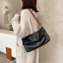 Female Leather Crossbody Chain Bag Solid Wristlet Portable Long Shoulder Handbag