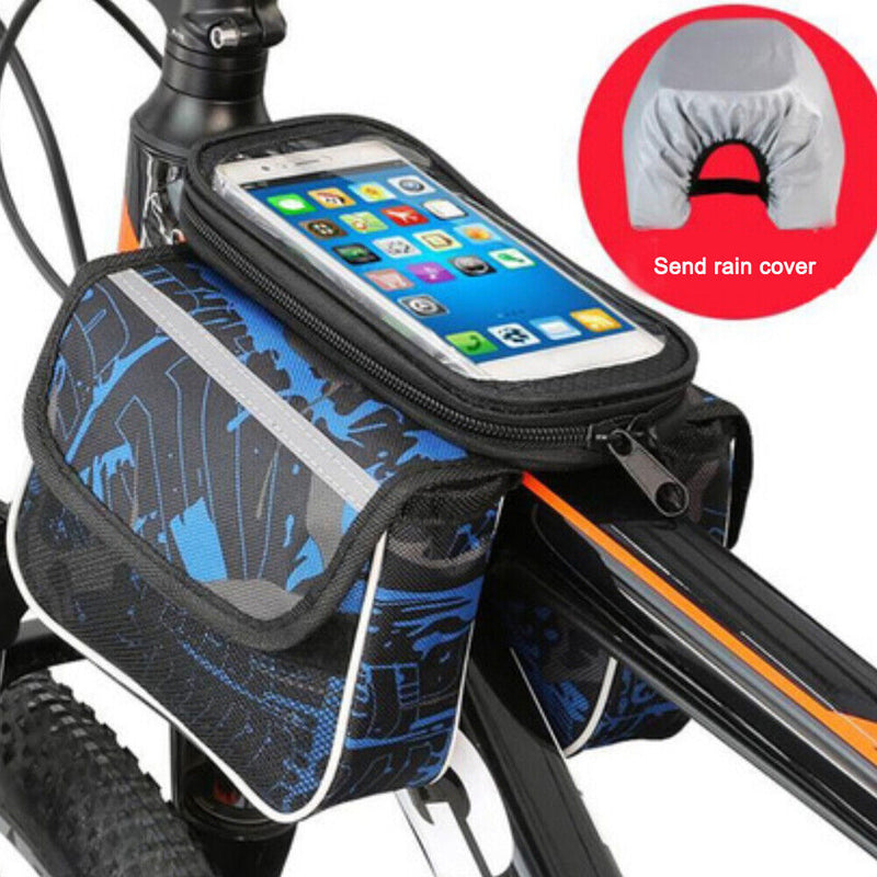 Bike Touch Screen Phone Bag Bicycle Top Tube Bag Riding Equipment (Blue) Newly