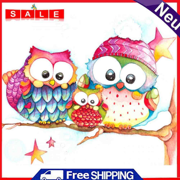 Owl Family Picture of Rhinestone Full Round Drill Diamond 5D DIY Mosaic Wall Art