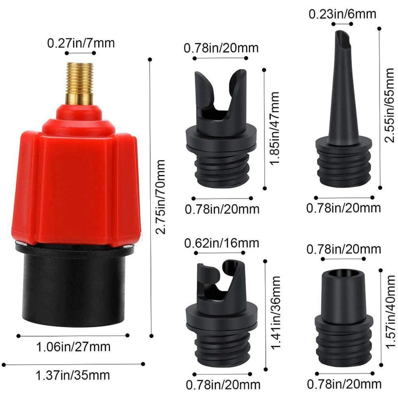 Paddle Board Valve Adapter Kayak Air Pump Converter with 4 Nozzles (Red)