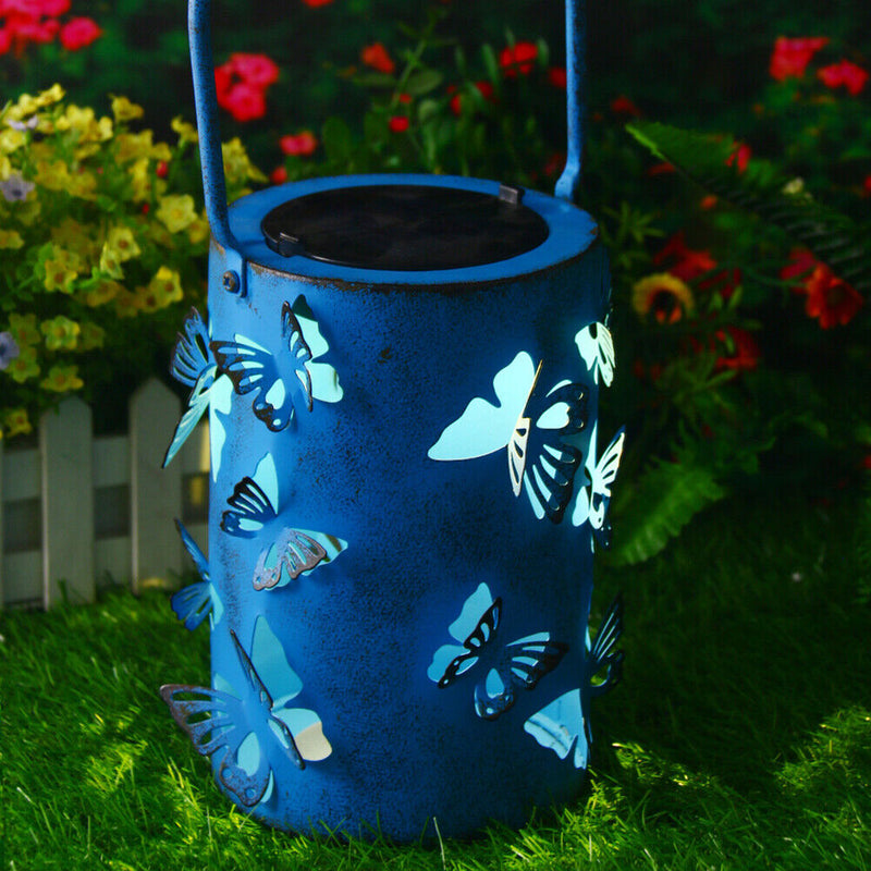 Wrought Iron Butterfly Lantern LED Solar Light Hollow Hanging Lamp Garden Decor