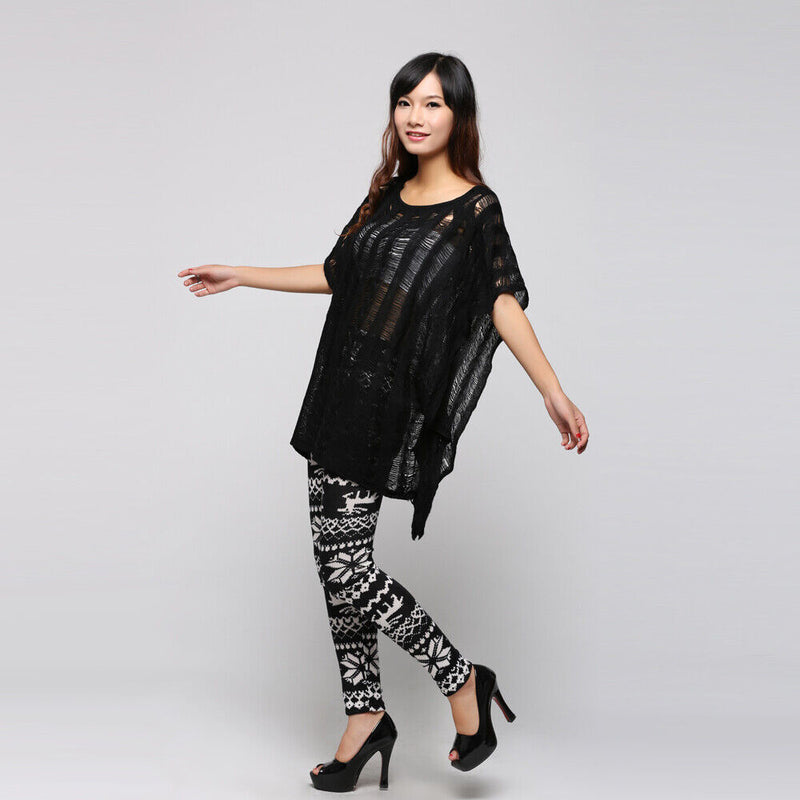 Charming Cotton Blend Snowflakes Fawn Leggings Long Ninth Pants Tights