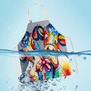 Oil Paint Cattle Print Kitchen Linen Apron Waterproof Bibs Pinafore for Women