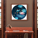 11CT Partial Stamped Embroidery Kit Round Lotus Fish Cross Stitch Needlework DIY