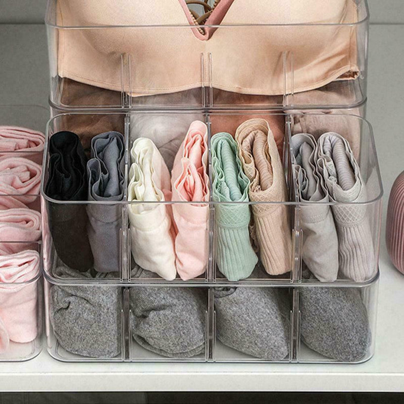 Closet For Socks Holder 4 Compartments Stackable Plastic Storage Clothes X2V5