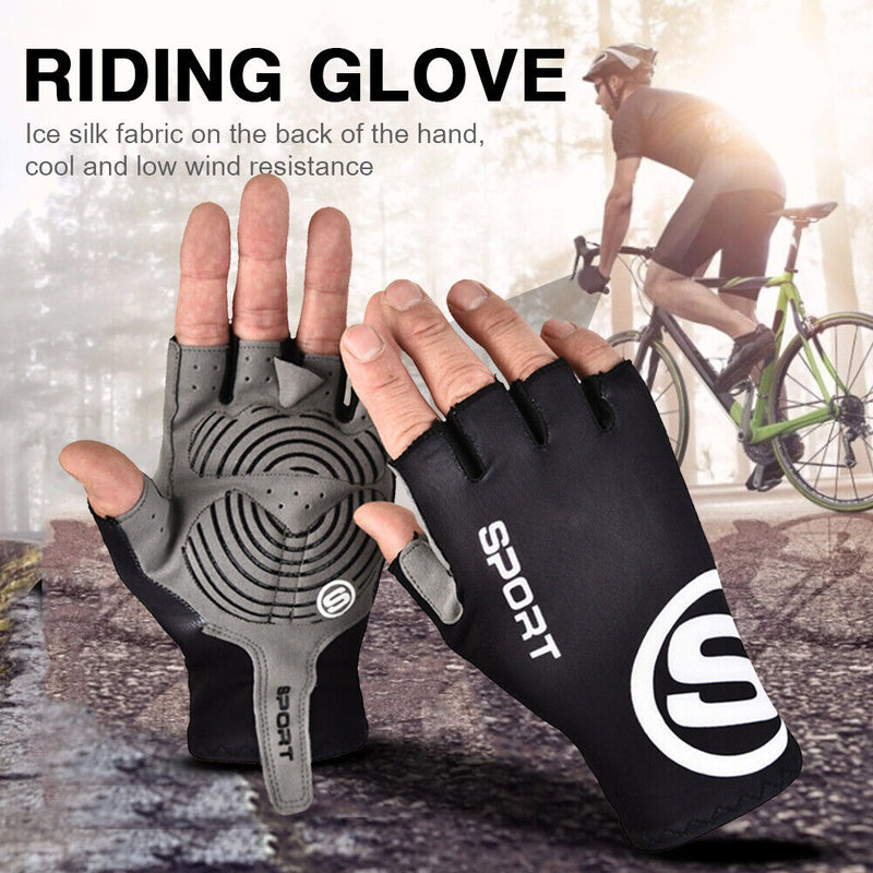 Ice Silk Women Men Gloves Sports Cycling Half Finger Hand Gloves (Black L)