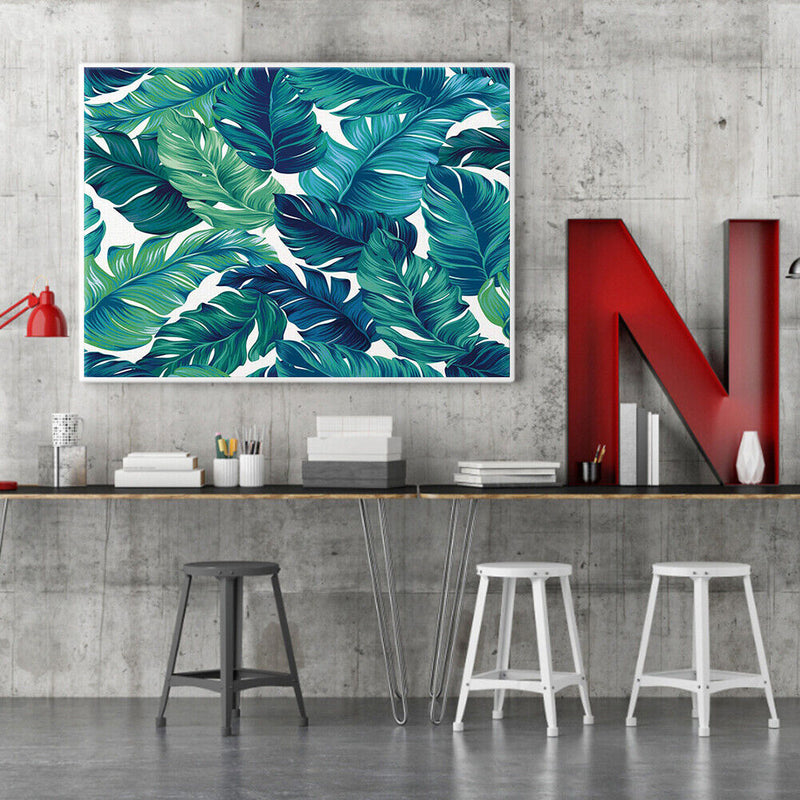 Tropical Leaves Oil Paint By Numbers Kit DIY Handpainted on Canvas Wall Art