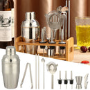 Stainless Steel Bamboo Trapezoid Bartending Cocktail Set Barware Shaker Bar Set