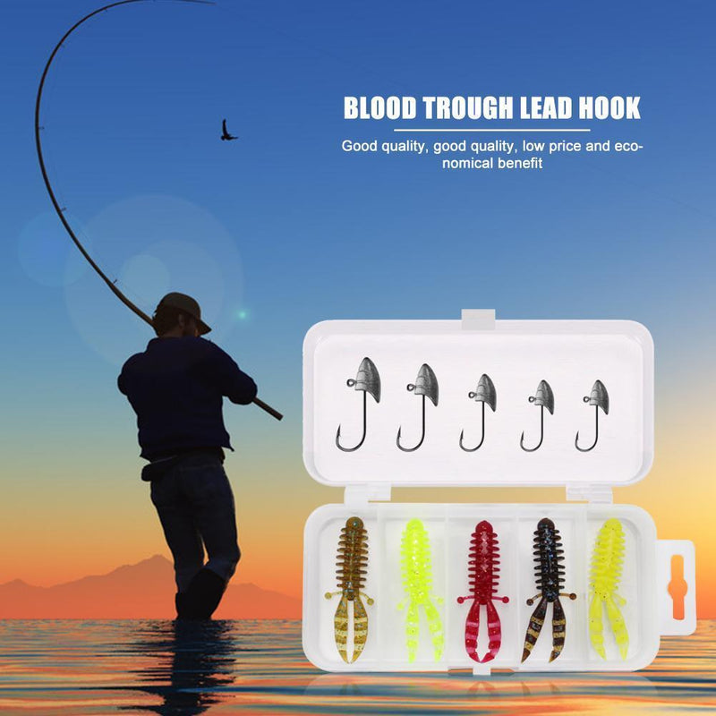 Sharp Blood Slot  Head Soft Lure+Fishing Hook with Barbed Hook Suit