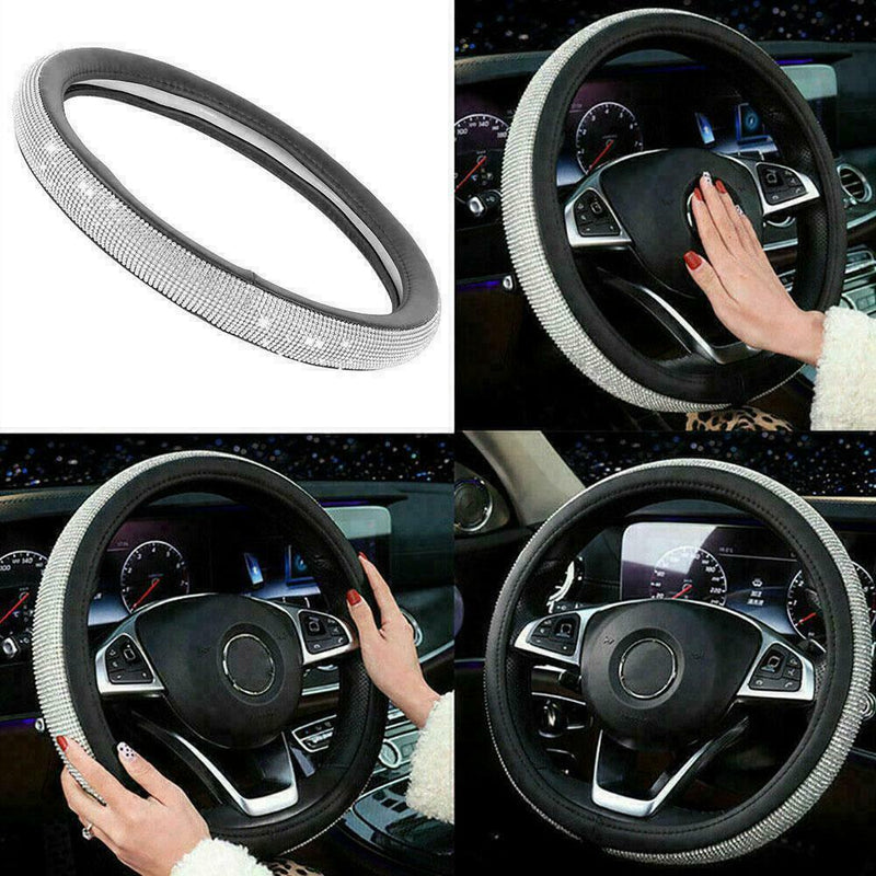 PU Leather Skidproof Bling Car Steering Wheel Crystal Sparkled N6O5 Cover M4L4