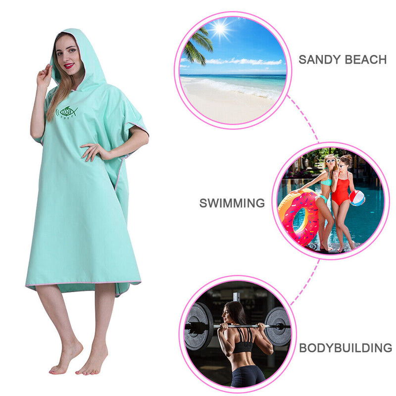 Water Absorb Quick Dry Hooded Wetsuit Changing Robe Surf Diving Swimming Towe