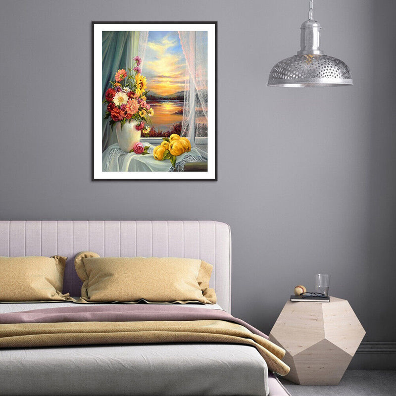 5D Full Round Drill Drawing Picture Window Scene Diamond Painting Room Ornament