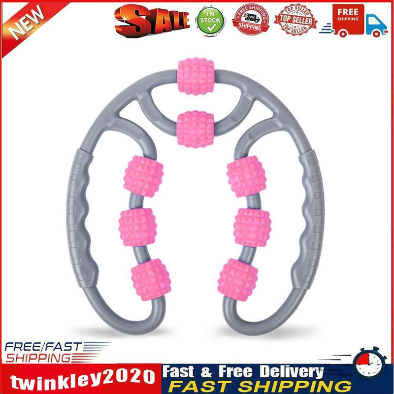 Yoga Massage Roller 8 Wheels Trigger Point for Arm Leg Neck Muscle (Pink) Newly