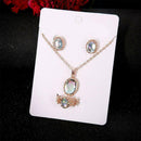 Women Moonstone Ring+Stud Earrings+Necklace Pendant Set Gifts Jewelry Chain F6S8