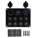 Boat LED Rocker Switch Panel 8 Gang 12V/24V Dual USB Port Circuit Breaker