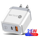 25W PD QC3.0 Mobile Phone Wall Charging USB Type C Fast Charger (White US) Newly