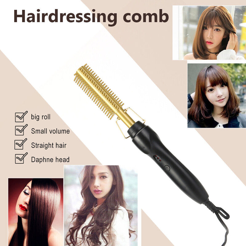 Adjustable Temperature Hair Straightener Curler Wet Dry Electric Heating Comb