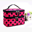 Double Layer Cosmetic Bag Travel Makeup Storage Case (Red+Black Dot) Newly