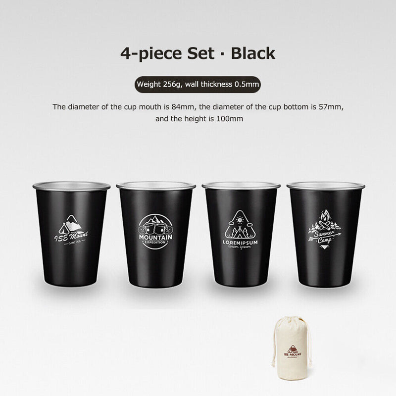 #A 350ml 4pcs Stainless Steel Camping Cup Coffee Tea Beer Wine Drinking Water Mu