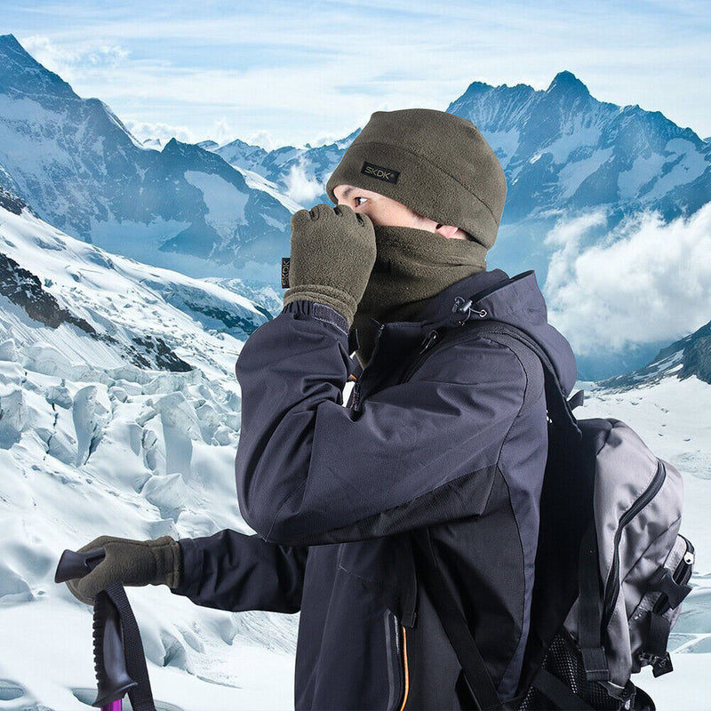 3pcs/Set Outdoor Cycling Scarf Hat Gloves Winter Thickened Fleece Neck Warmer