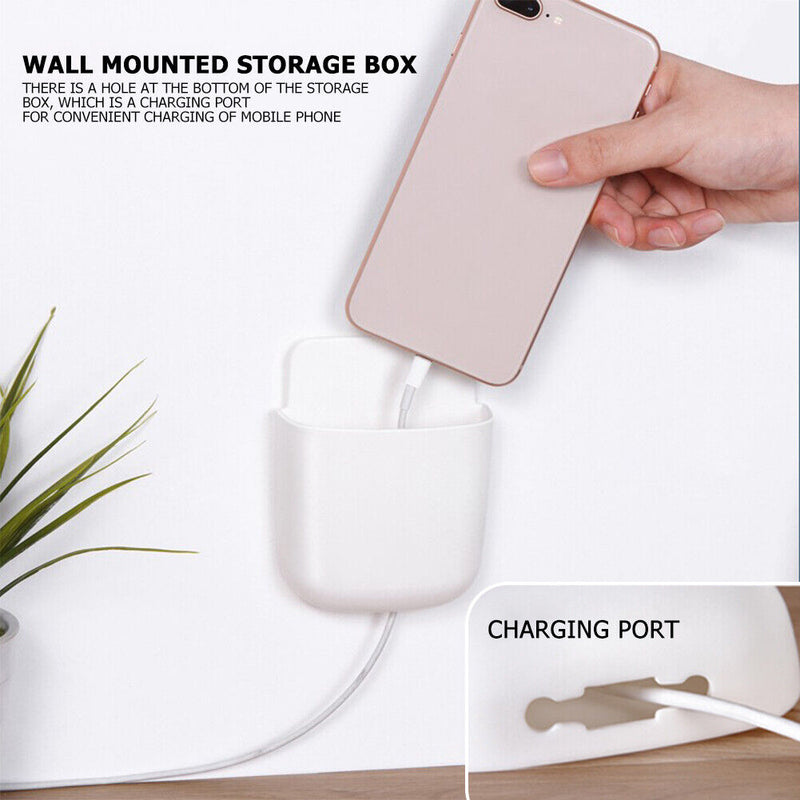 Wall Storage Box Phone Plug Holder Rack Desktop Organizer Stand (White) Newly
