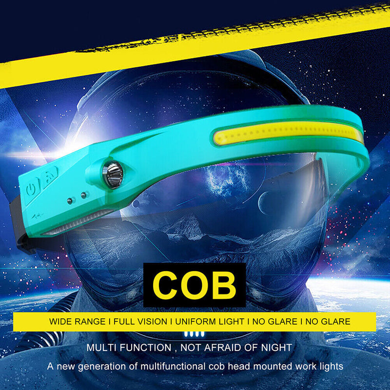 2x LED COB Headlamp Flashlight Running Camping Rechargeable Waterproof Headlight