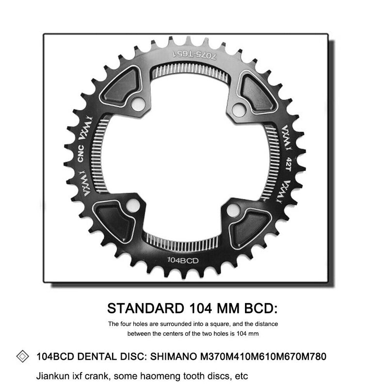VXM 104BCD 40T/42T MTB Bike Narrow Wide Chainring Single Speed (Balck 40T) Newly