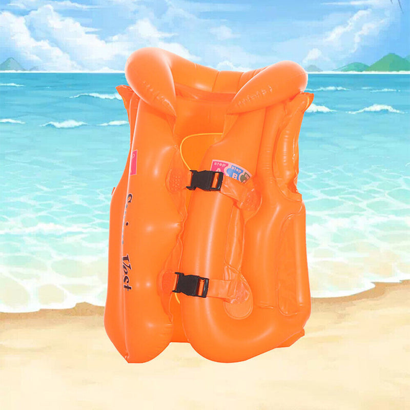 Kids Inflatable Swimsuit Life Jacket Floating Buoy Swimming Vest (Orange L)
