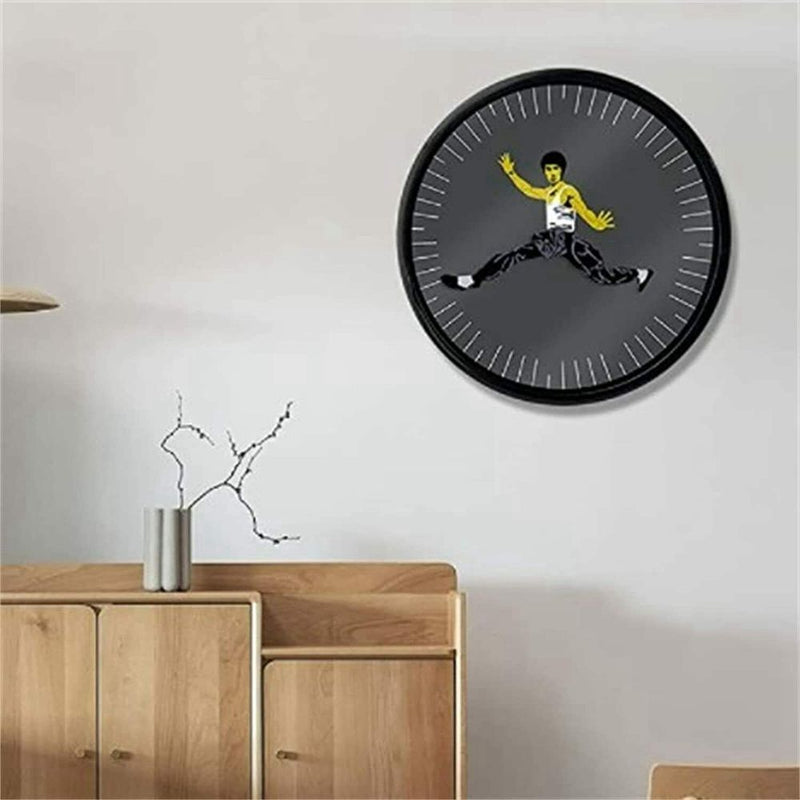Decorations Black Creative Kung Fu Wall Clock Bruce Lee Chinese Round Clock