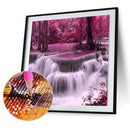 5D Diamond Painting Kit Red Forest Waterfall Full Round Drill Rhinestone DIY Art