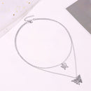 Two-layer Necklace Hollow Butterfly Pendant for Women Long Chunky Choker Jewe