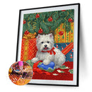 5D DIY Full Drill Round Shape Christmas Puppy Rhinestone Diamond Drawing Kit