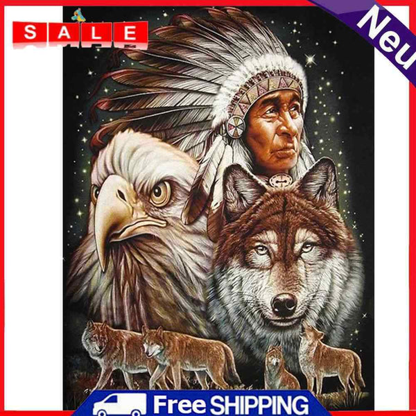 5D DIY Diamond Painting Indians Animal Full Round Drill Mosaic Picture Decor Kit