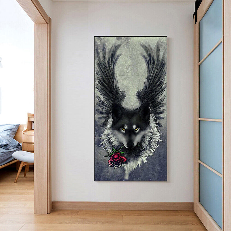 5D DIY Full Drill Round Shape Wing Wolf Rhinestone Diamond Drawing Home Decor