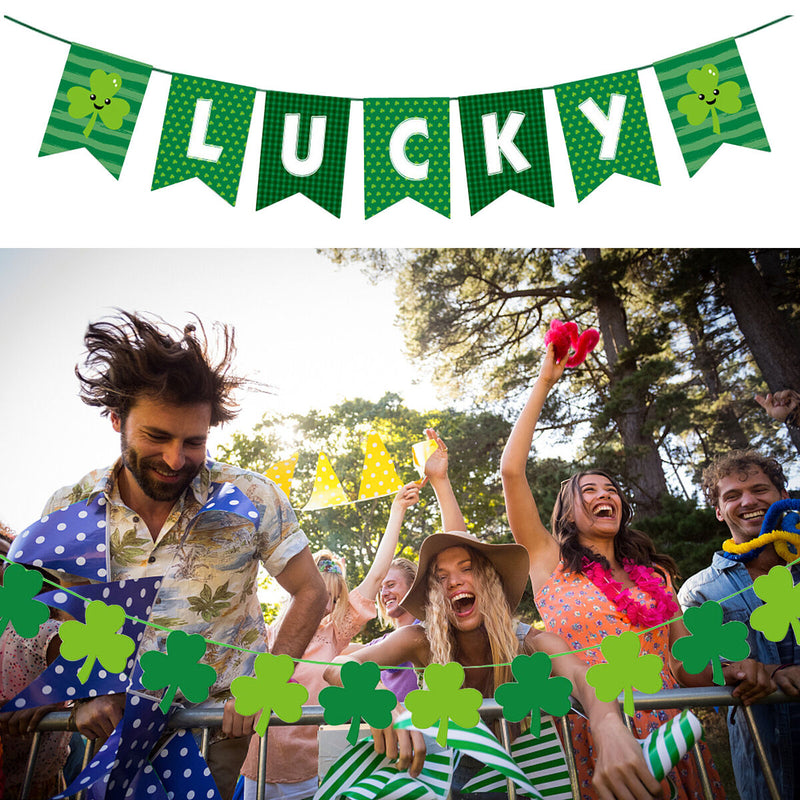 St Patricks Hanging Supplies Set Shamrock Lucky Garland Banner and Swirls