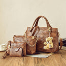 Women 4pcs Bag Set Weaven PU Soft Handbag Should Bag Tote Clutch(Yellow)