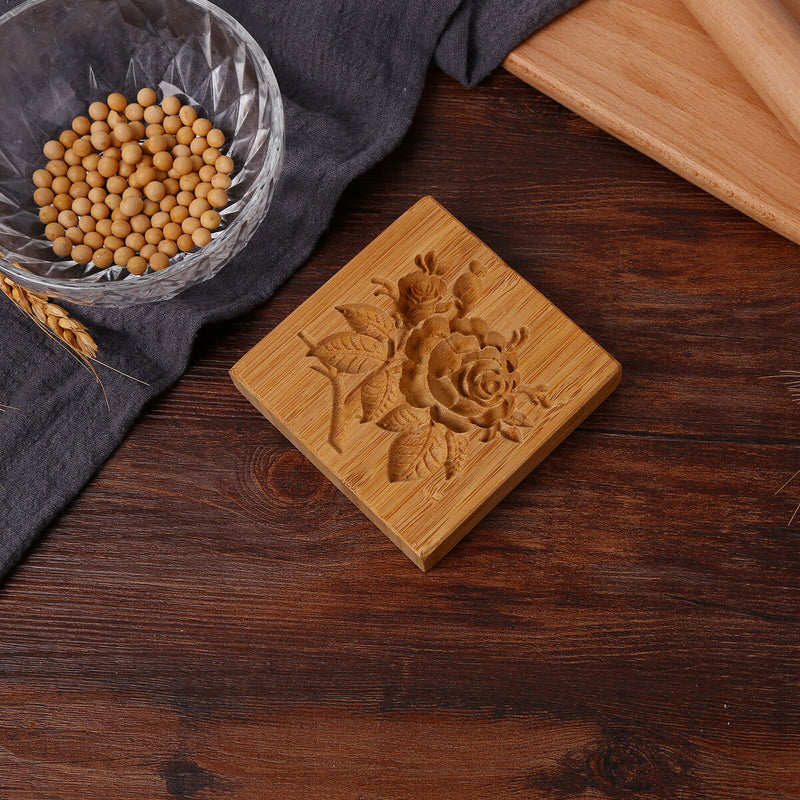 Wooden Cookie Mold Flower Pine Cone Shape Carved Stamp for Biscuit Baking Too