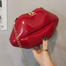 Lips Women PVC Handbags Chain Messenger Bags Shoulder Party Clutch (Red)