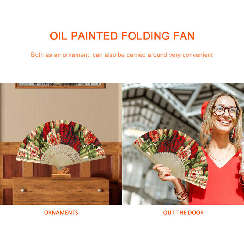 Oil Paint Folding Fan By Numbers DIY Rose Painted Art Craft Handmade Digita