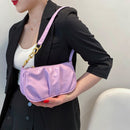 Women Pleated Chain Solid Color Underarm Bag Casual Small Handbag (Purple)