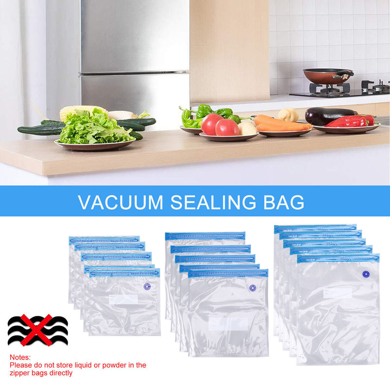 Reusable Vacuum Food Storage Bag Resealable BPA Free Zipper Storage Bags Newly