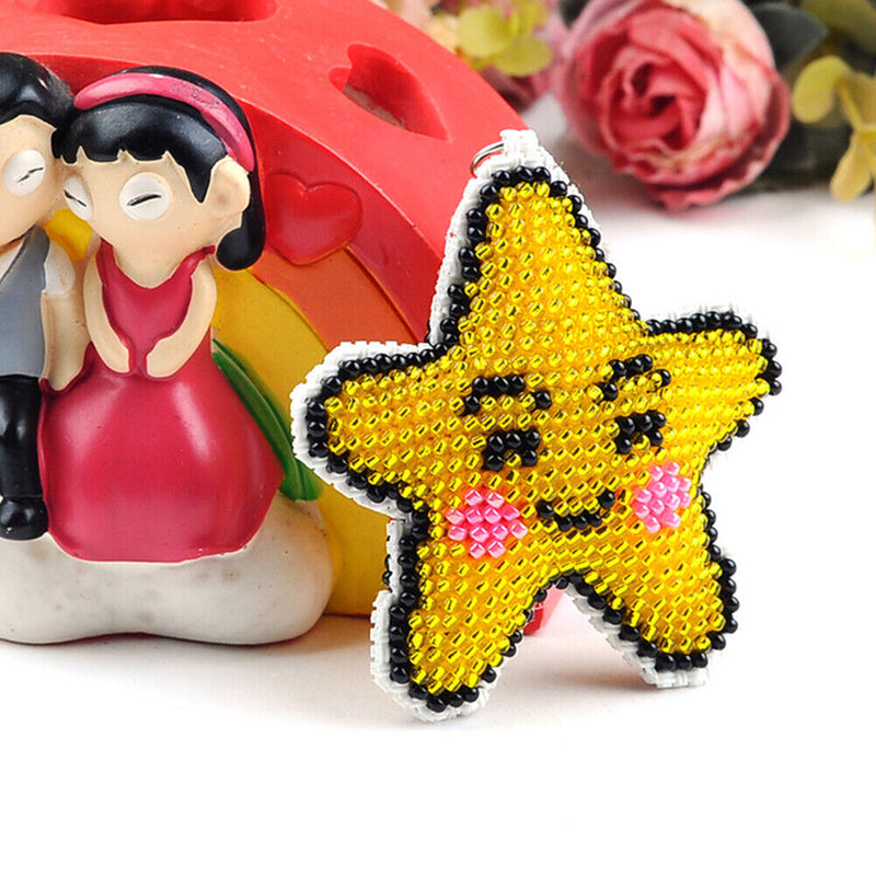 Stamped Needlework Key Chain Bead Embroidery Craft Pendant Kids Hanging Toys
