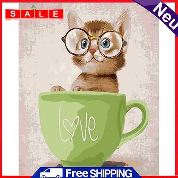 Cartoon Cat Hand Painted Painting DIY Canvas Oil Kit Art Drawing By Numbers Gift