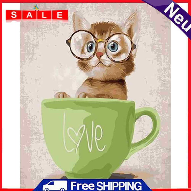 Cartoon Cat Hand Painted Painting DIY Canvas Oil Kit Art Drawing By Numbers Gift