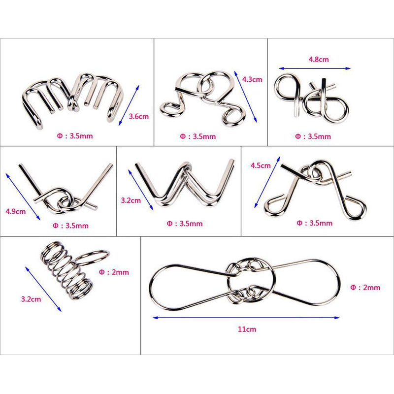 16pcs/2Set Metal Puzzle Wire IQ Mind Brain Kids Adults Stress Reliever Toys