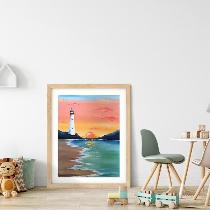 Sunset Lighthouse Oil Paint By Numbers Wall Art Craft Home Decoration No Frame