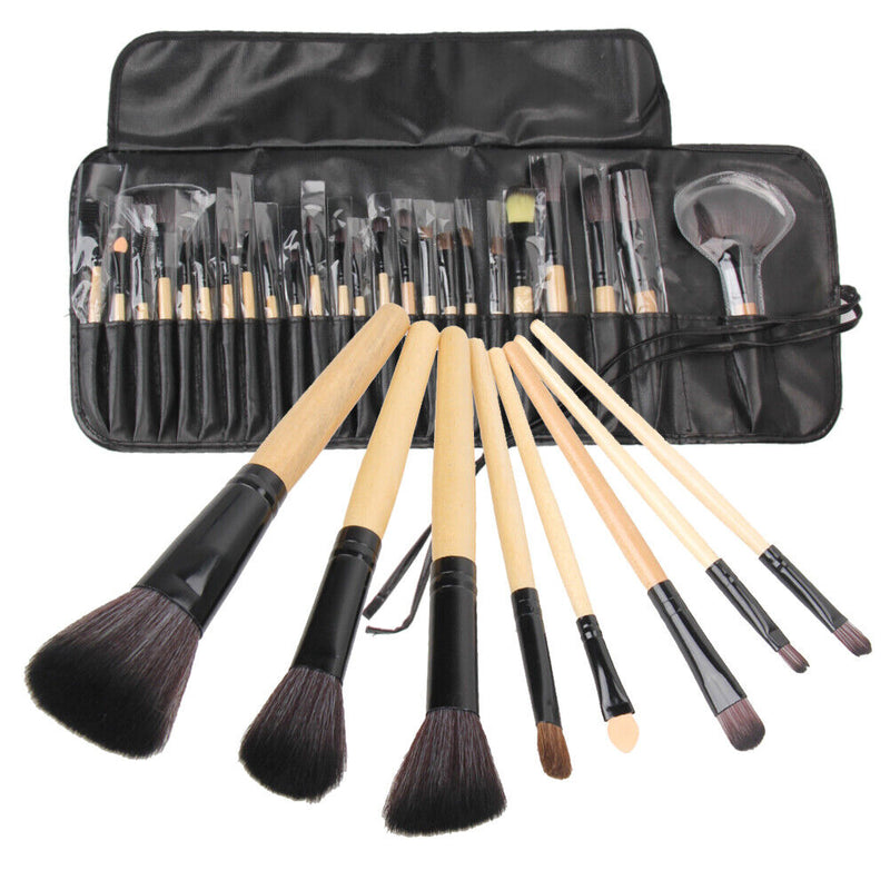 24pcs Portable Makeup Brush Set Nylon Makeup Tools Set Wooden Handle Brushes