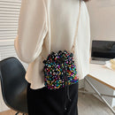 Fashion Sequins Bucket Shoulder Bag Women Chain Crossbody Drawstring Handbags