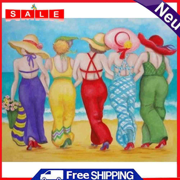 Women on Beach Colouring Oil Canvas Picture DIY Hand Painted Paint By Number Kit