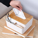 Tissue Box Wood Cover Napkin Holder Desktop Paper Towel Storage (White)
